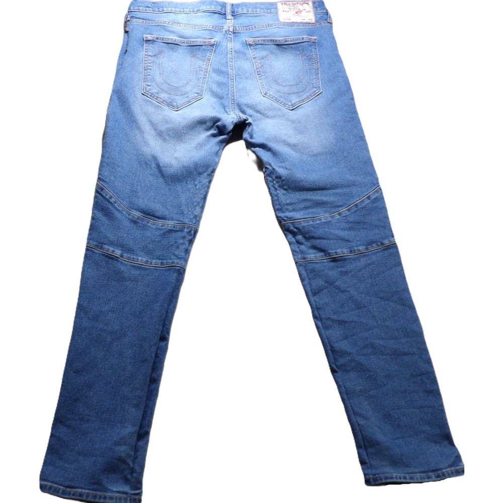 True Religion Rocco Moto Skinny Jeans Men Blue Stretch Denim Pants 36 Motorcycle
